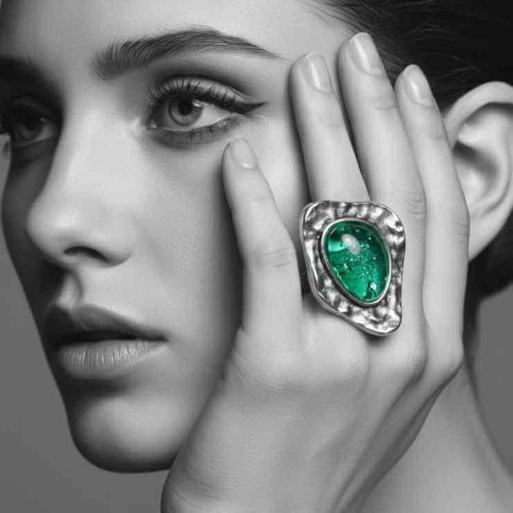 Hammered Silver Ring Crystal Turquoise Silver Ring Turquoise Stone