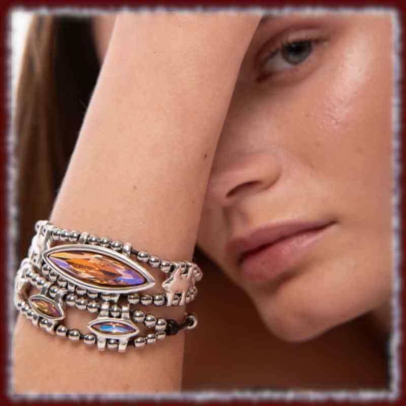 Sparkling Oval Crystal Bracelet Ellipse Pink-Cognac Crystal Bracelet